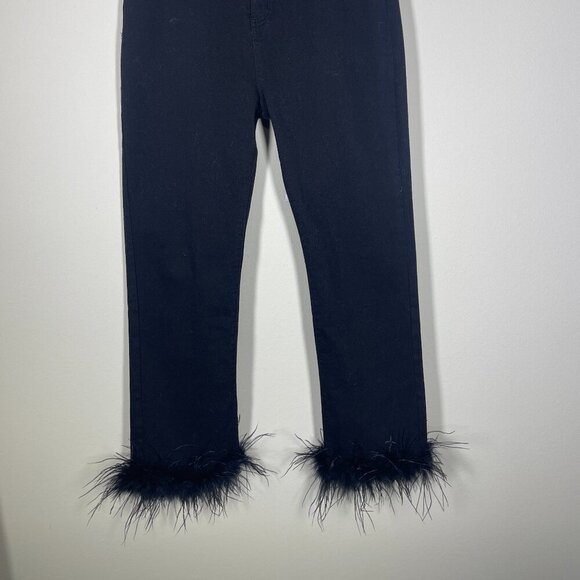 NWT! Buddy Love Kyla Feather Trim Ankle Pants Black Size 31 Women's! - Picture 2 of 6